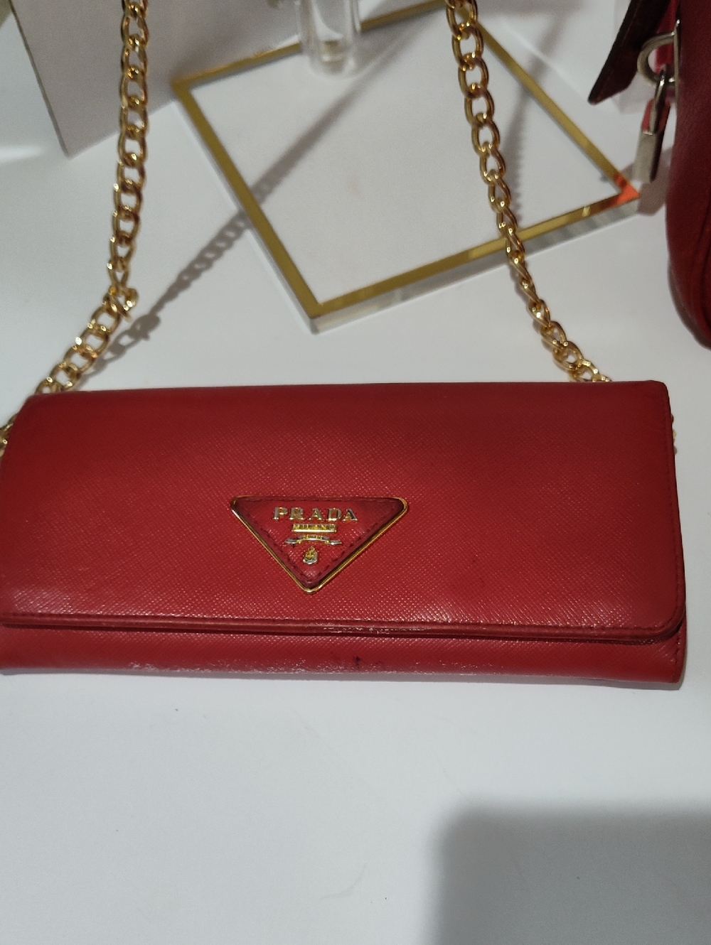 Prada Beige Canvas Tote with Red Leather Trim and Wallet - Picture 13 of 14